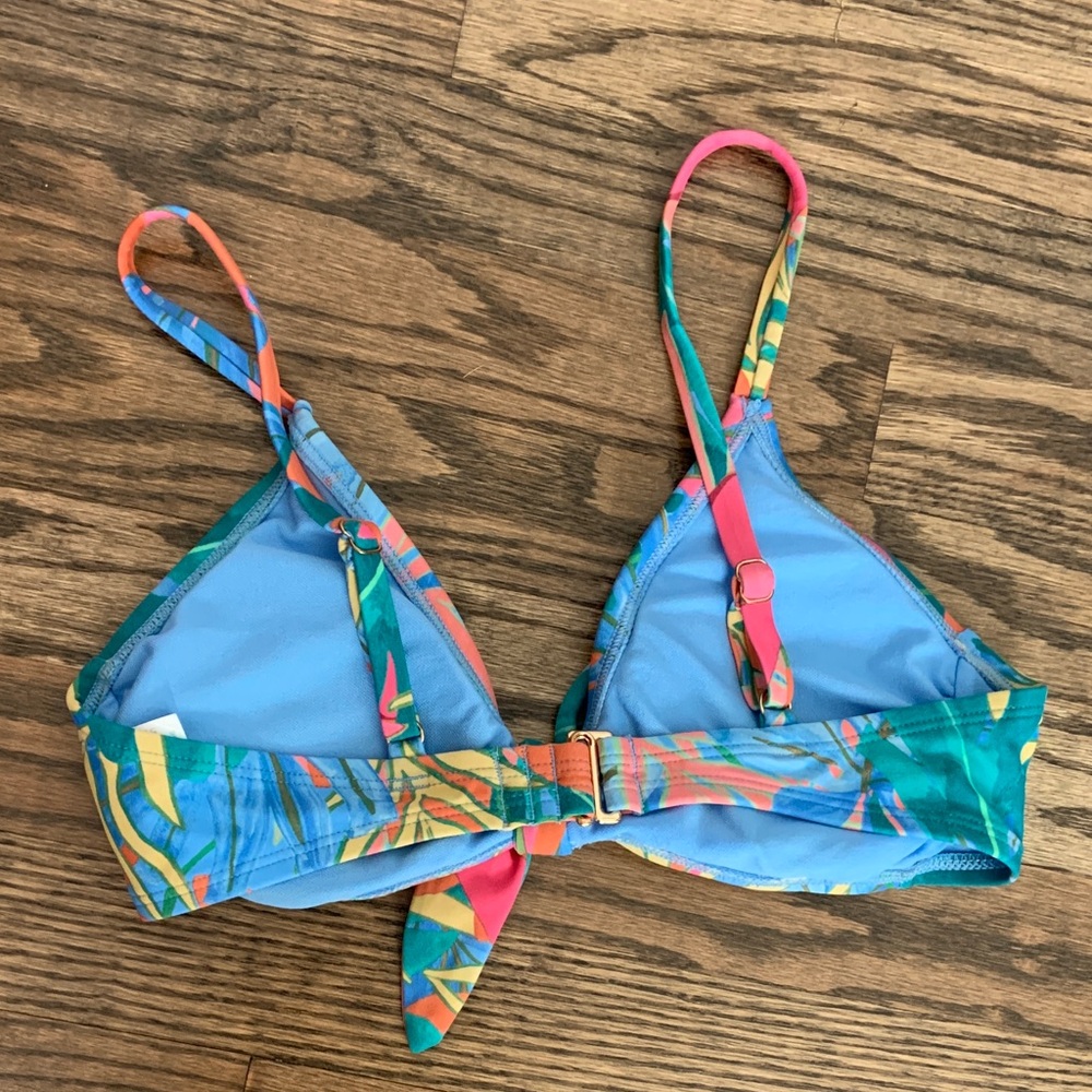 Kona Sol Blue Tropical Floral Print Tie Front Bikini Set - Picture 5 of 10